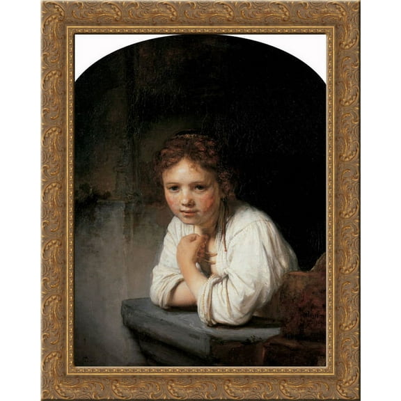 Girl in the Window 20x24 Gold Ornate Wood Framed Canvas Art by Rembrandt