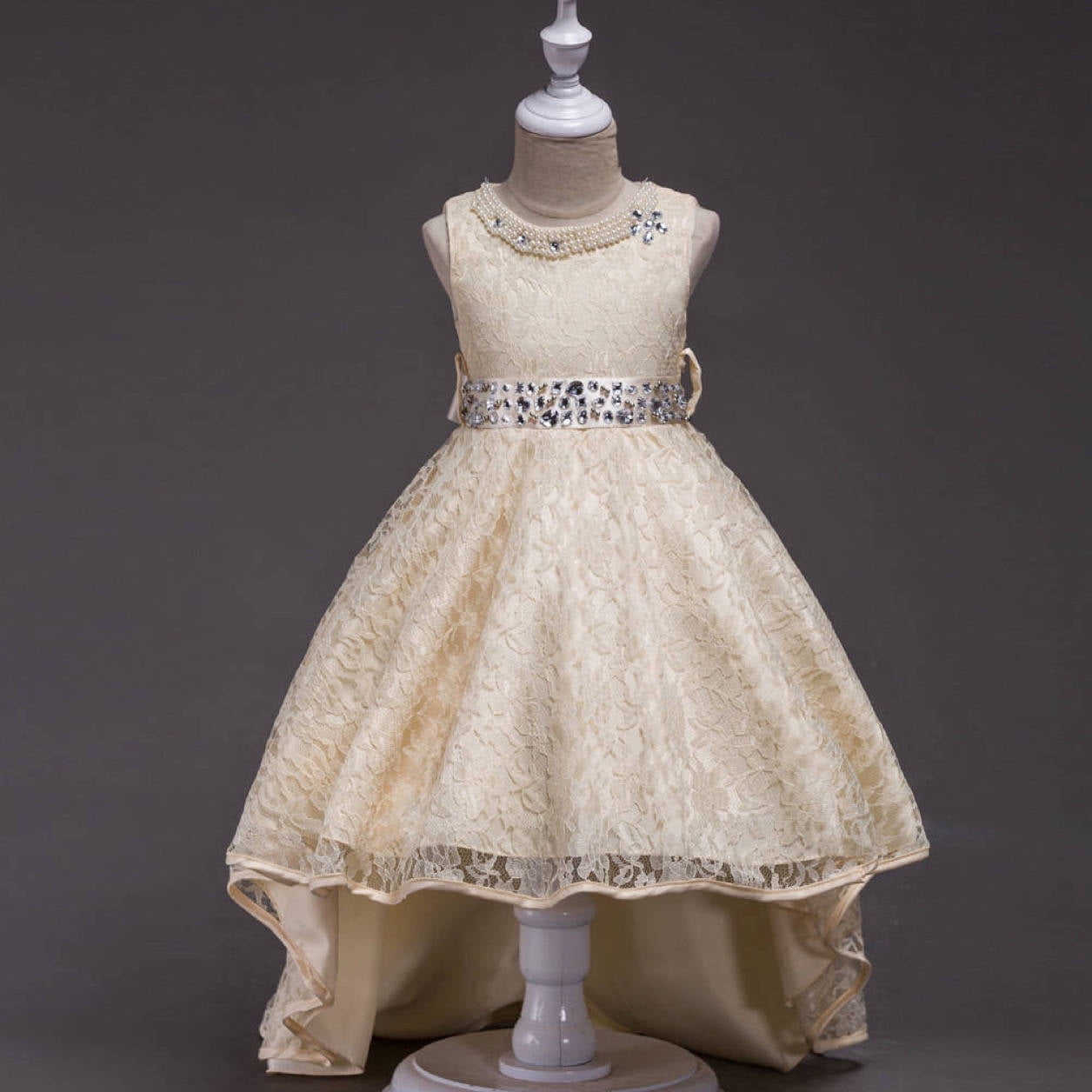 Preferred Fragrance Girl ivory gown dress without Sleeves and Rhinestone for wedding, pageant, graduation, birthday ages 9-11 years old., Girl's, Size