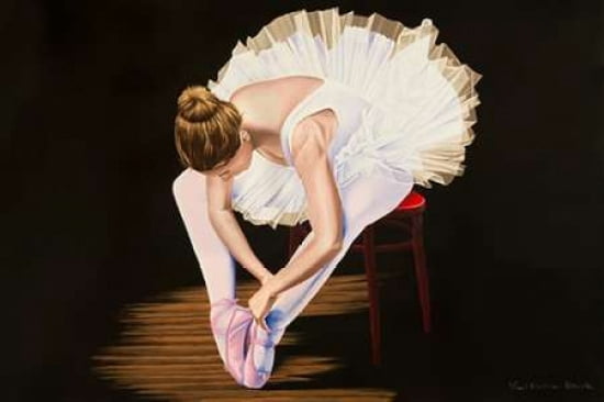 Girl on a Red Stool Canvas Art - Karl Black (12 x 18)