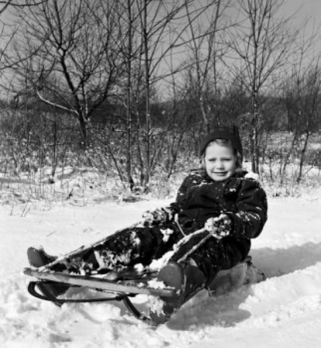 Girl on sledge Canvas Art - (24 x 36)