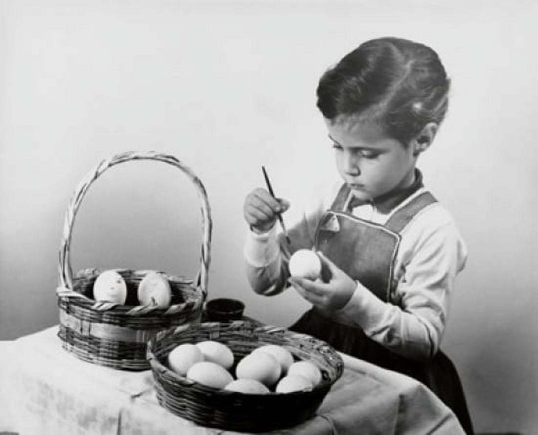 Girl painting an Easter egg Canvas Art - (18 x 24)