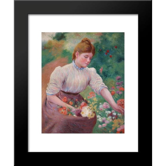Girl picking flowers 20x24 Framed Art Print by Federico Zandomeneghi