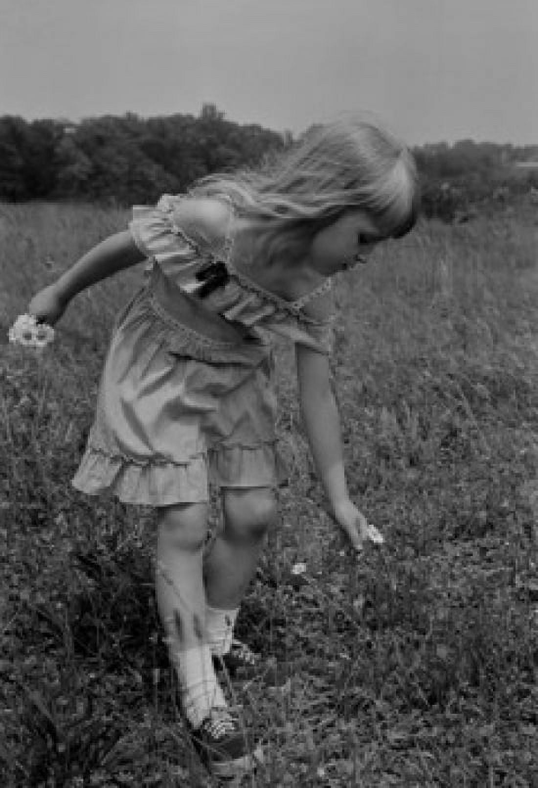 Girl picking up wildflowers Canvas Art - (24 x 36)