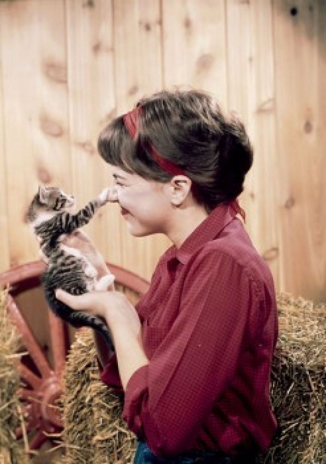 Girl playing with kitten Canvas Art - (24 x 36)