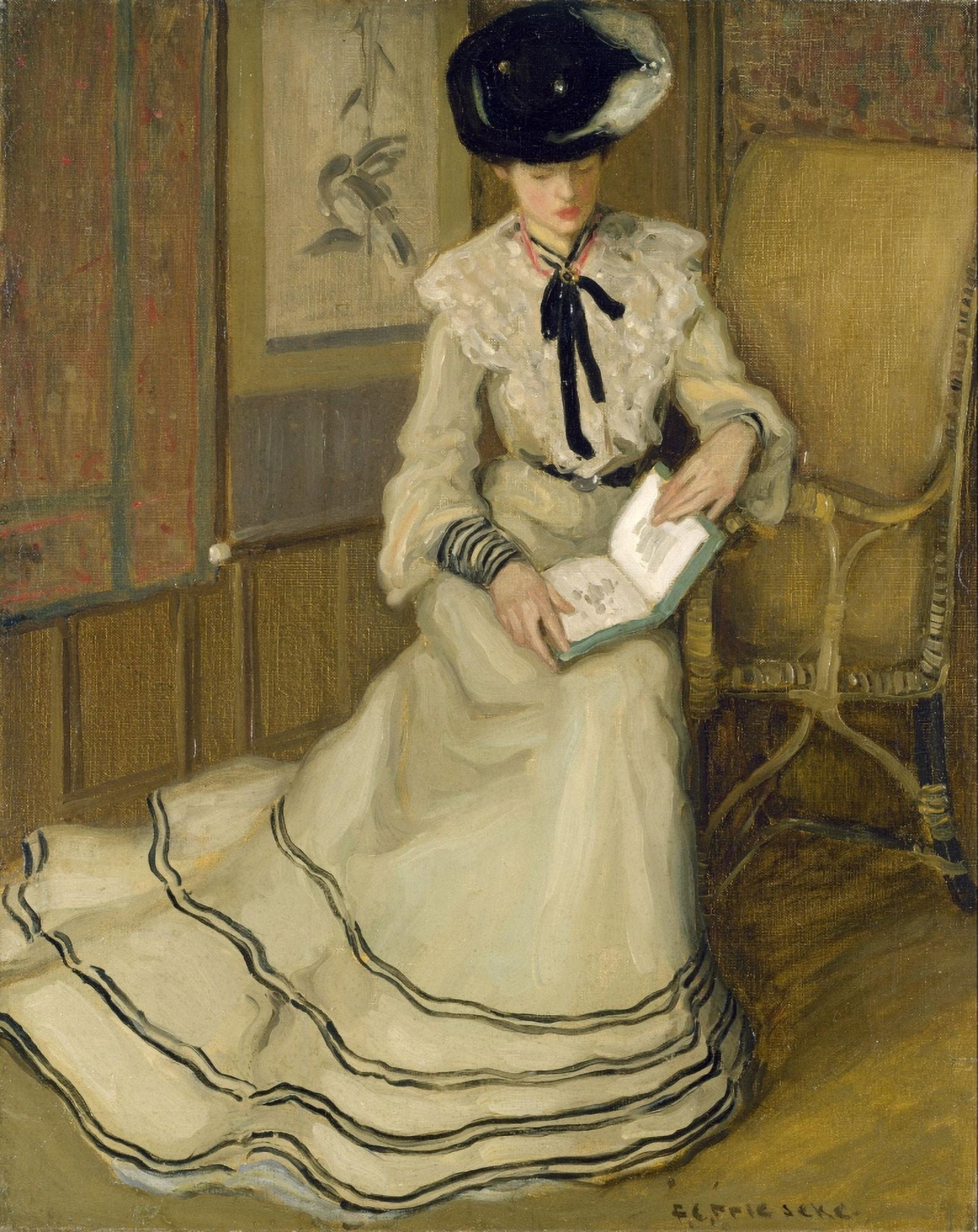 Girl reading Canvas Art - Frederick C Frieseke (18 x 24)
