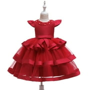 Girl red ruffle dress for wedding, pageant, graduation, birthday ages 6 years old.