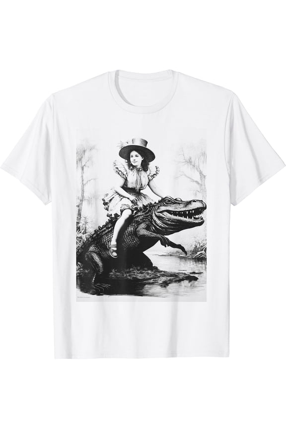Girl riding Alligator, Weird Funny Gator Florida Meme T-Shirt