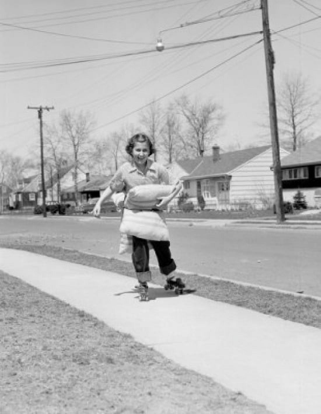 Girl roller-skating Canvas Art -  (24 x 36)