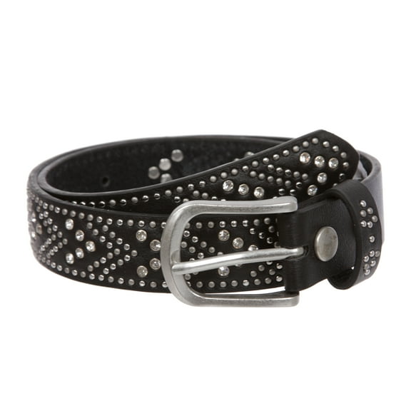Girl's 1 1/8" (28 mm) Fish Bone Pattern Rhinestone And Studs Sparkling Belt