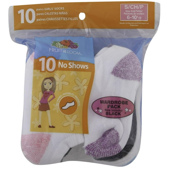 Girl's 10-Pairs White Assorted No Show Socks Sz: L Fits 4-10