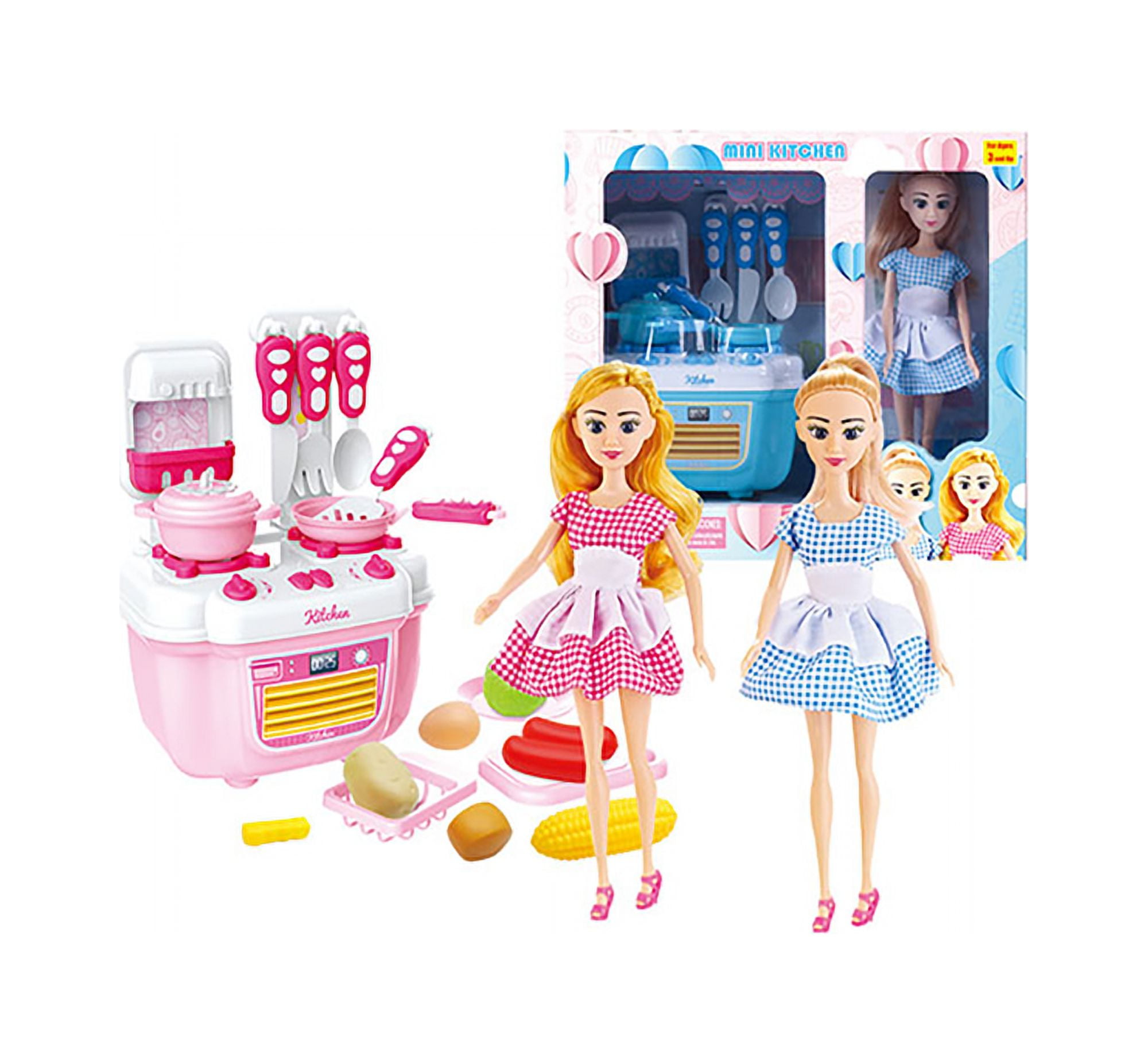 Girl's 12-Inch Doll with Kitchen Accessories Play Set Large