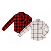 Girl's 2-Pack Super Soft Flannel Button Down Long Sleeve Shirt, 6-6X, Pink/Red
