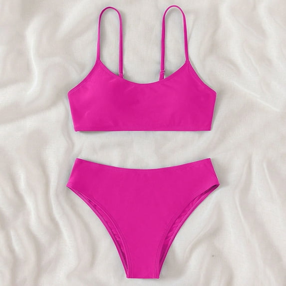 Girl's 2 Piece Bikini Bathing Suit V Neck Adjustable Strap Cutout Bikini Set Criss-Cross Tankini Swimwear Solid Color Bathing Suit for Little Girls
