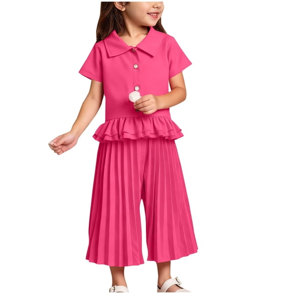 Girl's 2 Piece Outfits Fashion Short Sleeve Shirt and Wide Leg Pants Clothes for Girls Size 6M-3Y