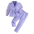 thumbnail image 1 of Girl's 2 Piece Outfits Long Sleeve Button Front Blazer Bow Chiffon Sleeves Pants Sets, 1 of 9