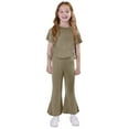 thumbnail image 1 of Girl's 2 Piece Outfits Short Sleeve Ruched Drawstring Side Tee Shirts and Flared Leg Pants Casual Comfortable Summer Sets, 1 of 6