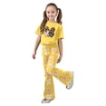 thumbnail image 1 of Girl's 2 Piece Pants Set Summer Outfit Matching Sets Size 12 Graphic Short Sleeve Tops and Bell Bottom Flare Leg Pants(Size 8-9 Years,Yellow), 1 of 5