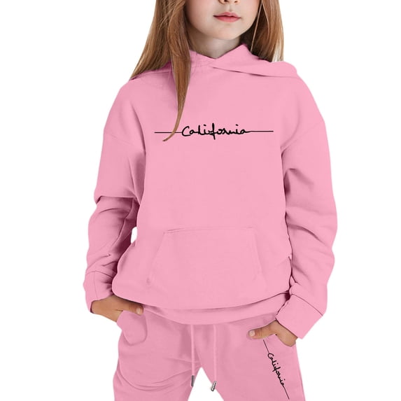 Girl's 2 Piece Pullover Sweatshirt Set Outfits Hoodies Letter Print Sweatshirt And Fall Winter Outfits 5-6 Years