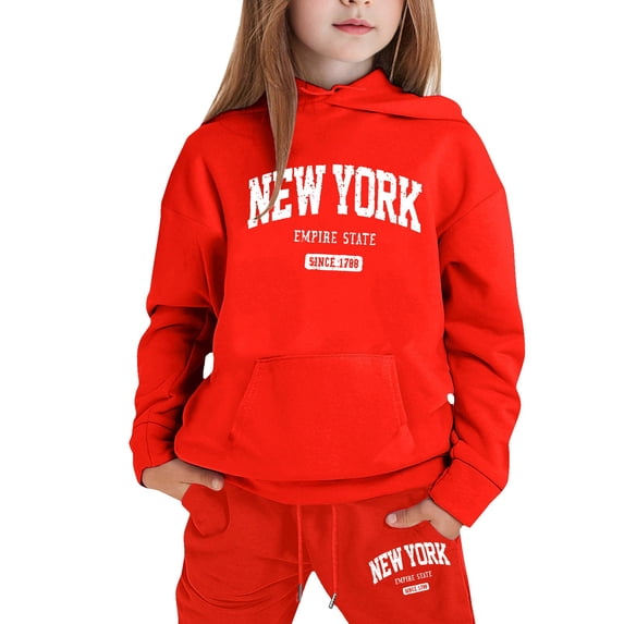 Girl's 2 Piece Pullover Sweatshirt Set Outfits Set For Casual Winter Printed Hooded Sweatshirt Ensemble Fall Winter Outfits 7-8 Years