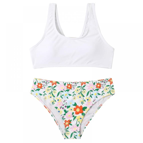 Girl's 2 Pieces Bathing Suit Bikini Set Rashguard Swim Suit Set Print Swimsuit Bathing Suit with Sport High Waist 7-8 Years