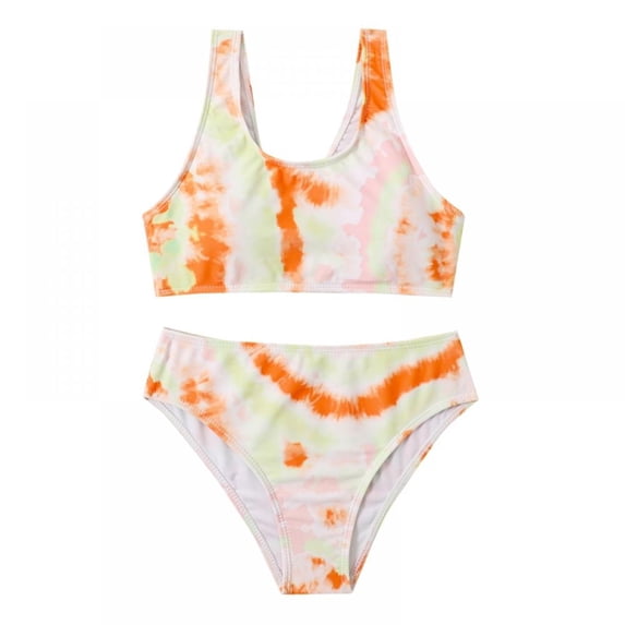 Girl's 2 Pieces Bathing Suit Bikini Set Rashguard Swim Suit Set Print Swimsuit Bathing Suit with Sport High Waist 9-10 Years