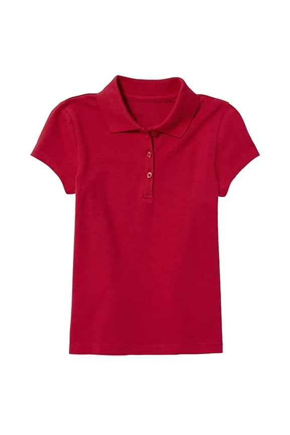 Girl's 3-Button Short Sleeve Stretch Pique Polo Shirts School Uniform (4-20)