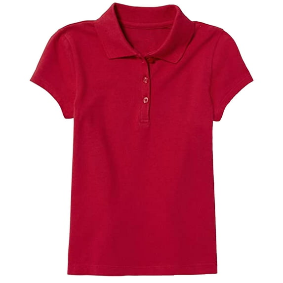 Girl's 3-Button Short Sleeve Stretch Pique Polo Shirts School Uniform (4-20)