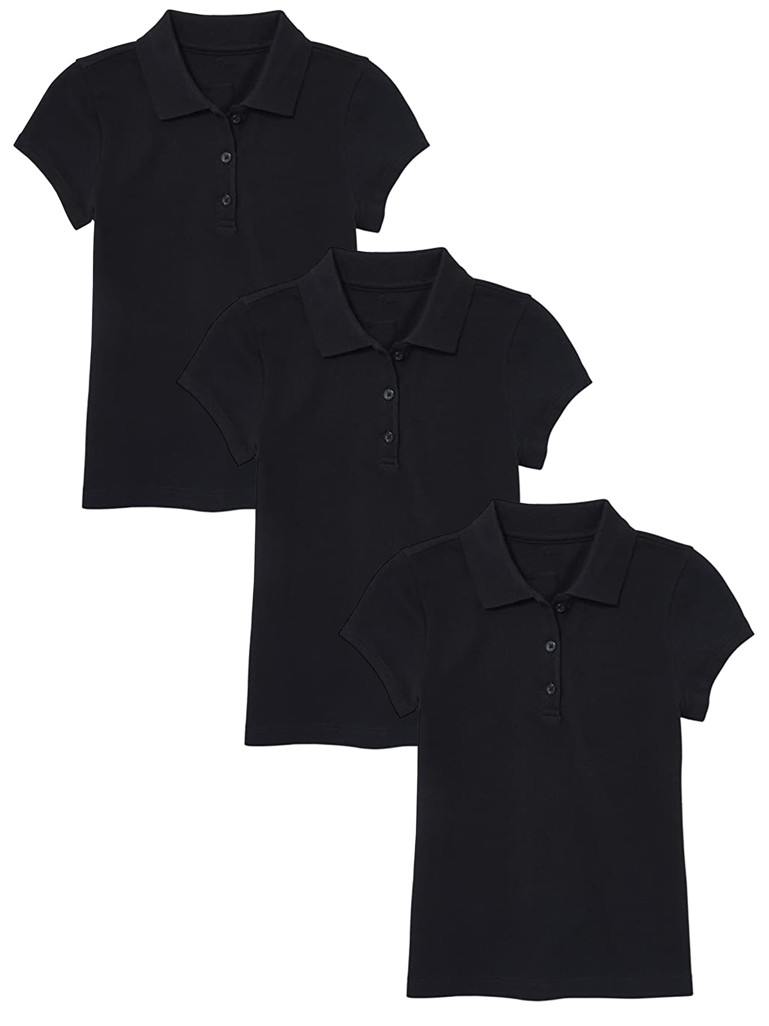 Girl's 3-Pack Short Sleeve Stretch Pique Polo Shirt (Sizes, S-2XL)