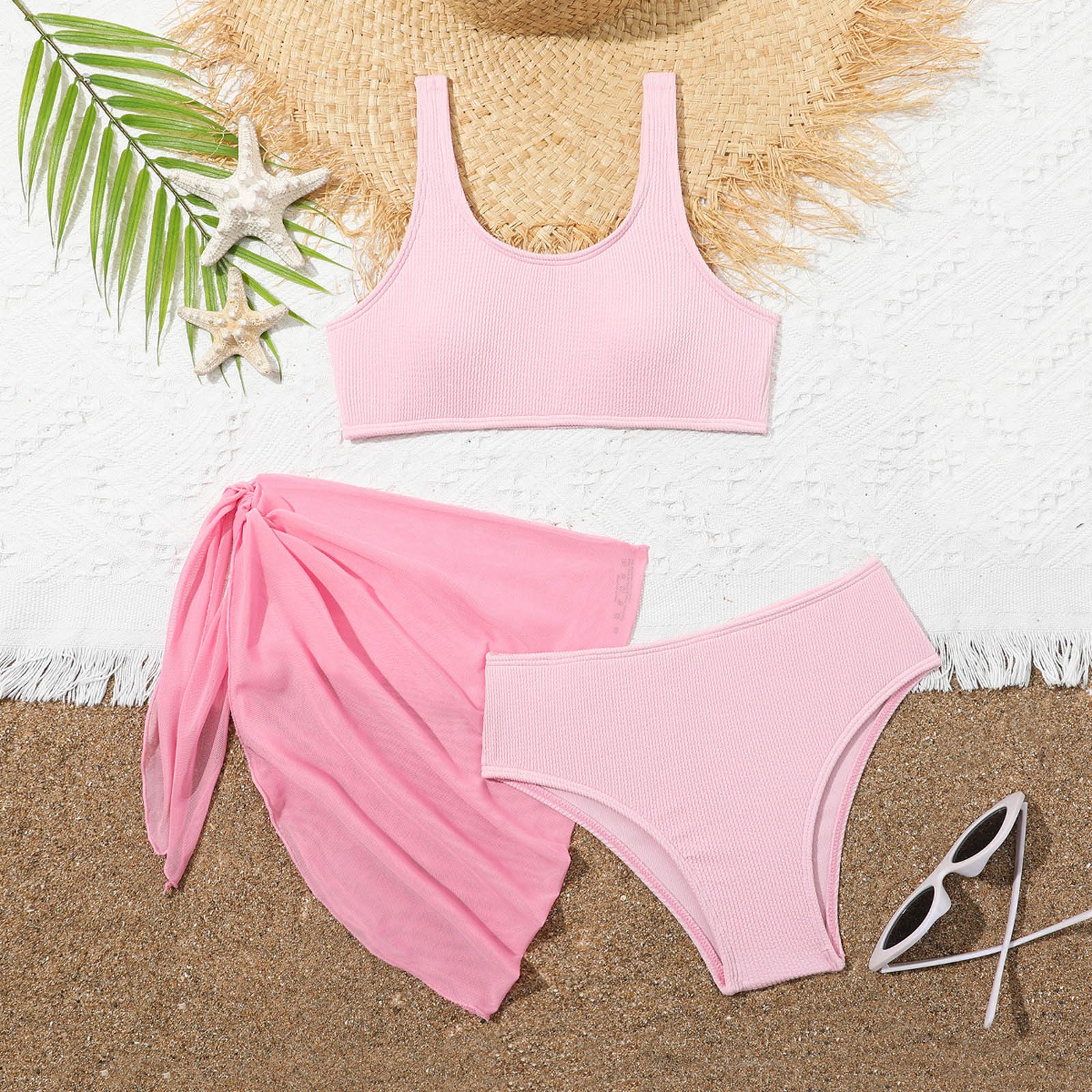 Girl s 3 Piece Bikini Bathing Suit Girl Swimsuit With Cover Ups Skirt 