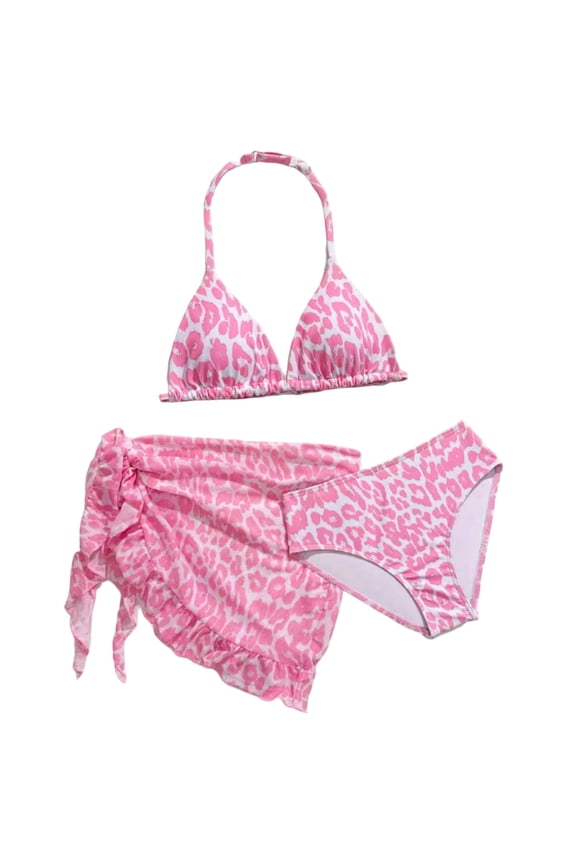 Girl's 3 Piece Bikini Bathing Suit Printed Sport Swimsuits with Shorts Cove Up Sets Teen Girl's Swimwear(2-13 Years)