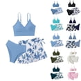 thumbnail image 1 of Girl's 3 Piece Bikinis Sets Floral Print High Waisted Bathing Suits Set Adjustable Straps Bikini Tops & Bottoms with Cover Up Skirts (Light Blue 17Y), 1 of 5