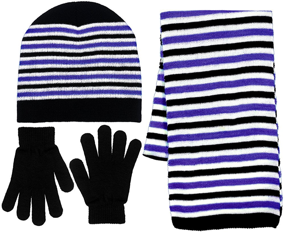 Girl's 3 Piece Knit Hat, Scarf & Gloves Set