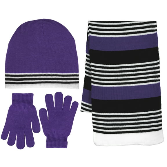 Girl's 3 Piece Knit Hat, Scarf & Gloves Set