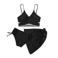 thumbnail image 1 of Girl's 3 Piece Solid Color Criss Cross Bikini Set Swimsuit High Waisted Bathing Suit with Beach Skirt, 1 of 8