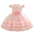 thumbnail image 1 of Girl's 3D Flower Waist Tulle Dress, Baby Toddler Flower Girl Wedding Dress with Bowknot, Shiny Butterfly Pageant Formal Dress for Birthday Christmas Party, 6M-5Y Light Pink 80, 1 of 7