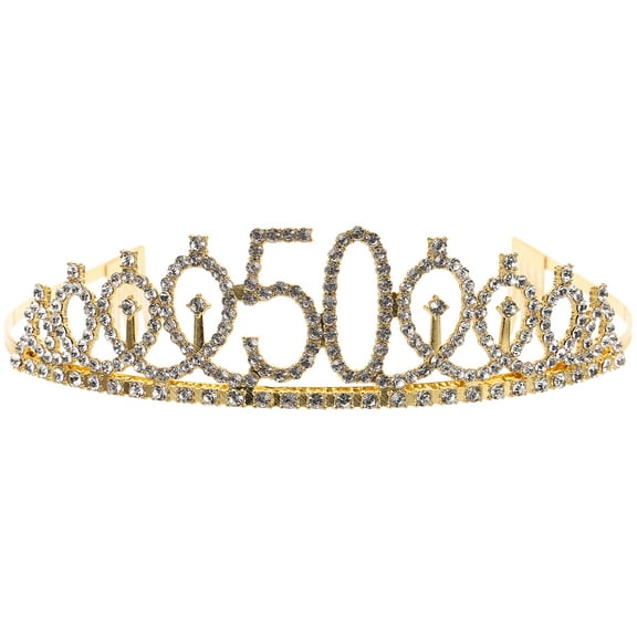 RENACLIPY Golden 50th Birthday Crown Headband Celebration Accessory for Women Girls