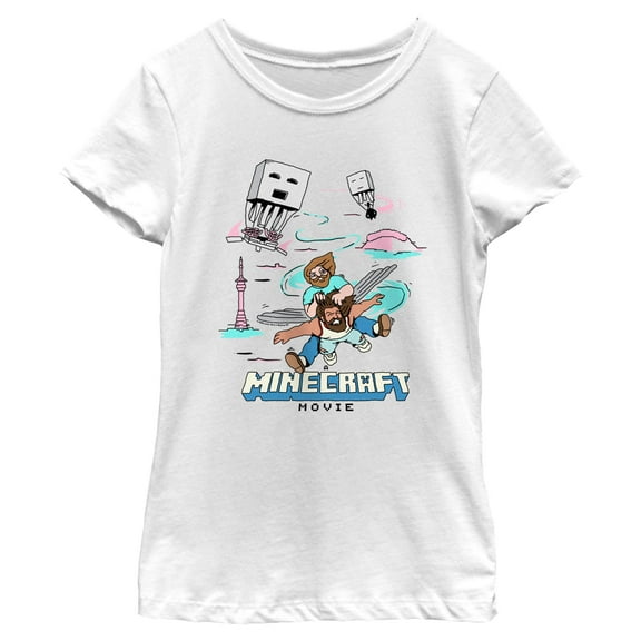 Girl's A Minecraft Movie Garrett and Steve Fly Faster Sketch  Graphic T-Shirt