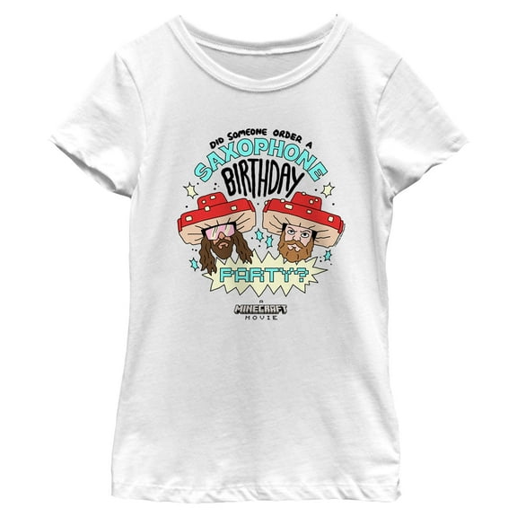Girl's A Minecraft Movie Garrett and Steve Saxophone Birthday Party Graphic T-Shirt