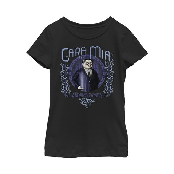 Girl's Addams Family Gomez Cara Mia Portrait  Graphic Tee Black Small