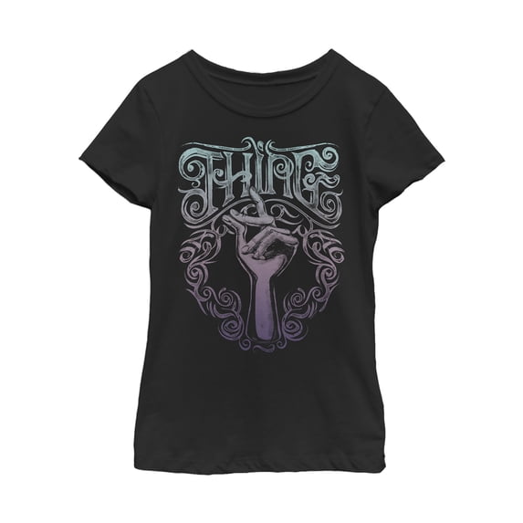 Girl's Addams Family Thing Ornate Snap Graphic Tee Black Medium