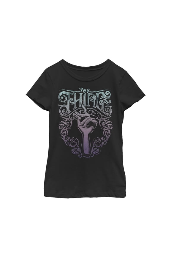 Girl's Addams Family Thing Ornate Snap  Graphic Tee Black X Small