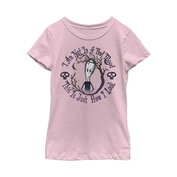 Girl's Addams Family Wednesday Bad Mood  Graphic Tee Light Pink X Small