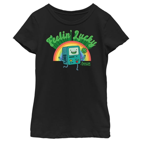 Girl's Adventure Time Feelin' Lucky BMO  Graphic Tee Black X Large