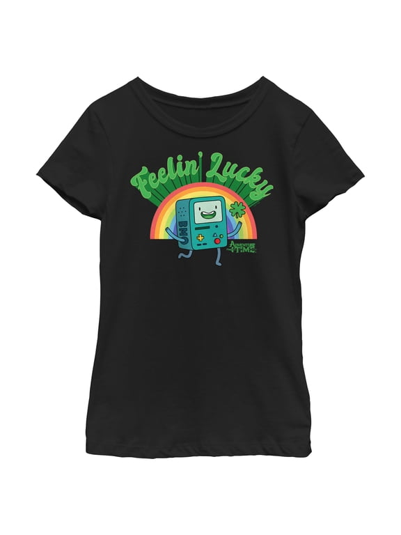 Girl's Adventure Time Feelin' Lucky BMO Graphic Tee Black X Large