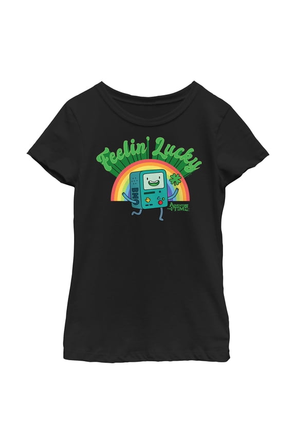 Girl's Adventure Time Feelin' Lucky BMO Graphic Tee Black X Large
