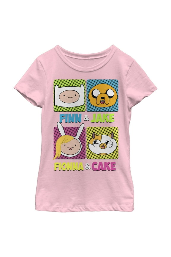 Girl's Adventure Time Finn Jake Fionna Cake Graphic Tee Light Pink Medium