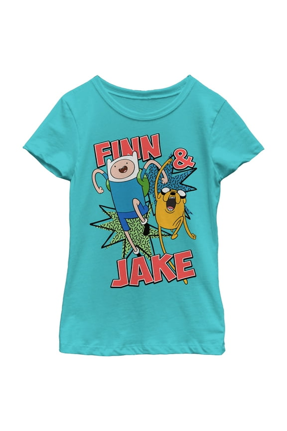 Girl's Adventure Time Finn and Jake  Graphic Tee Tahiti Blue Medium
