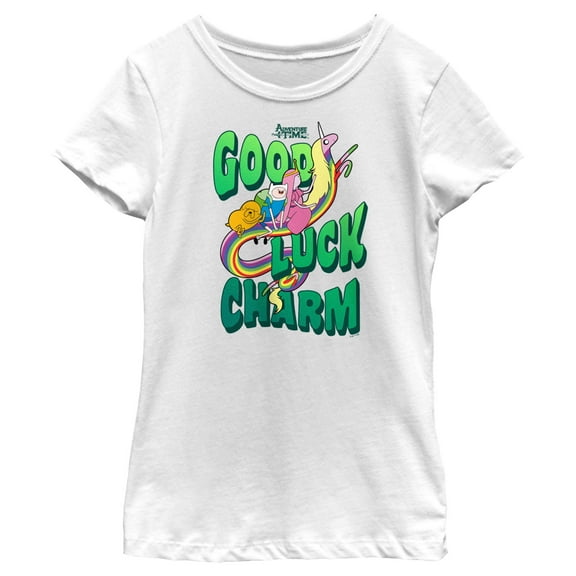 Girl's Adventure Time Good Luck Charm  Graphic Tee White Medium