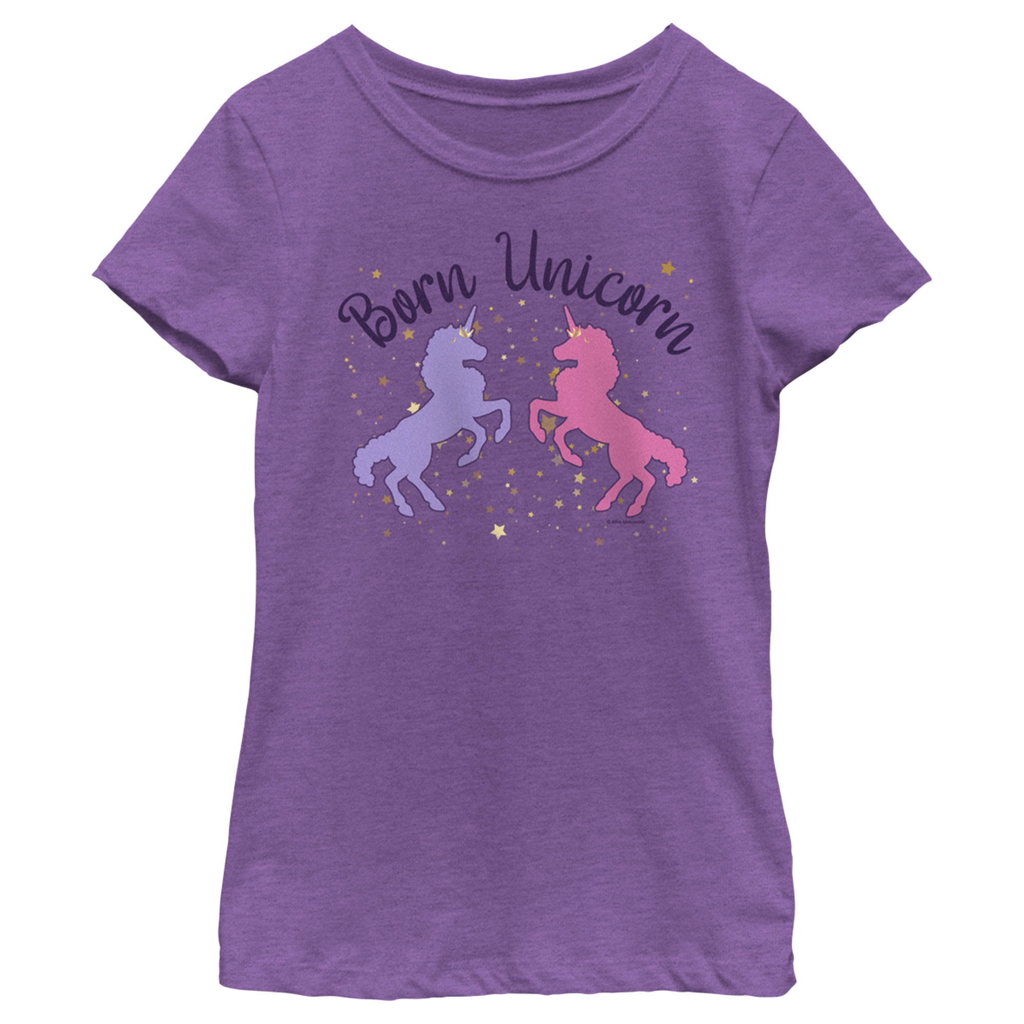 Girl's Afro Unicorn Purple & Pink Unicorns Graphic Tee Purple Berry ...