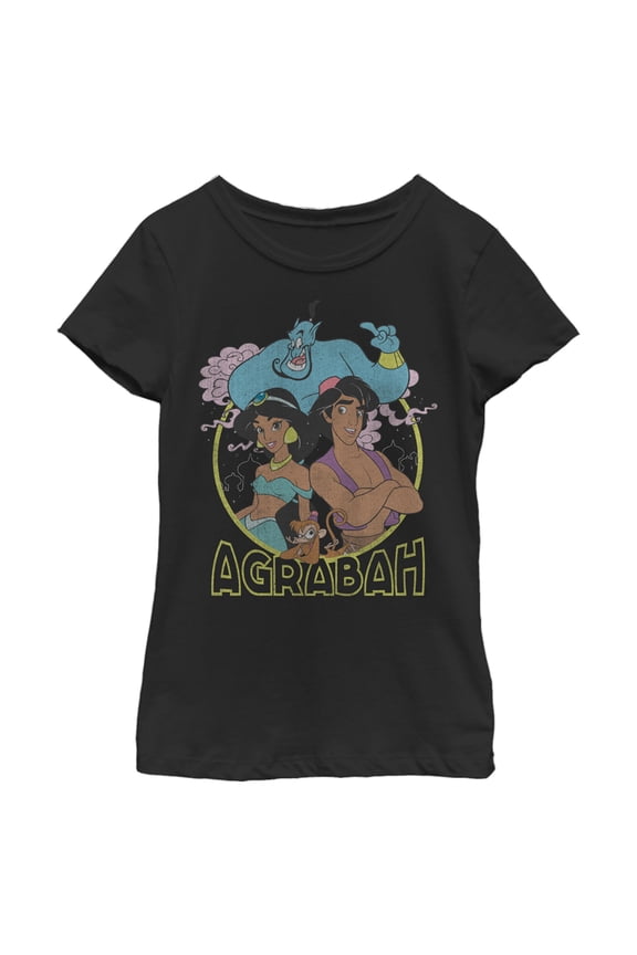 Girl's Aladdin Agrabah Distressed Group  Graphic Tee Black Small
